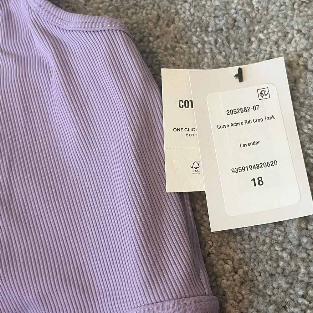 NWT COTTON ON Curve Active Rib Crop Tank Lavender 18 - Picture 3 of 5